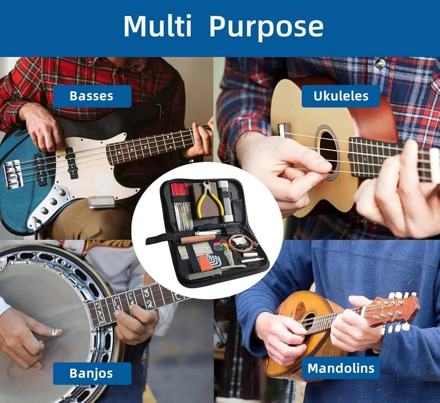 72PCS Guitar Repair Tool Kit Guitar Maintenance Tool Set for Guitar Ukulele Bass Banjo Luthier Tools Guitar Repair Tool Kit