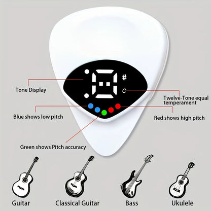 Portable Guitar Pick & Tuner Combo, 2-In-1 Functionality with Guitar Pick, Folk Guitar & Ukulele Tuner, 12-Tone Equal Temperamen
