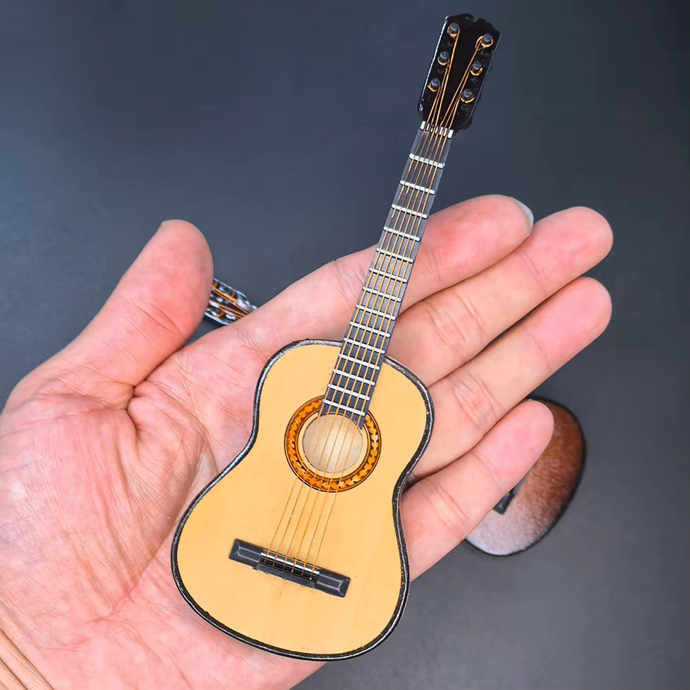 Wooden Miniature Guitar Model with Stand Modern Simple Mini Musical Ornaments Miniature Model Craft Home Desk Display Decoration