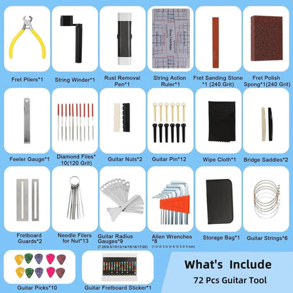72PCS Guitar Repair Tool Kit Guitar Maintenance Tool Set for Guitar Ukulele Bass Banjo Luthier Tools Guitar Repair Tool Kit