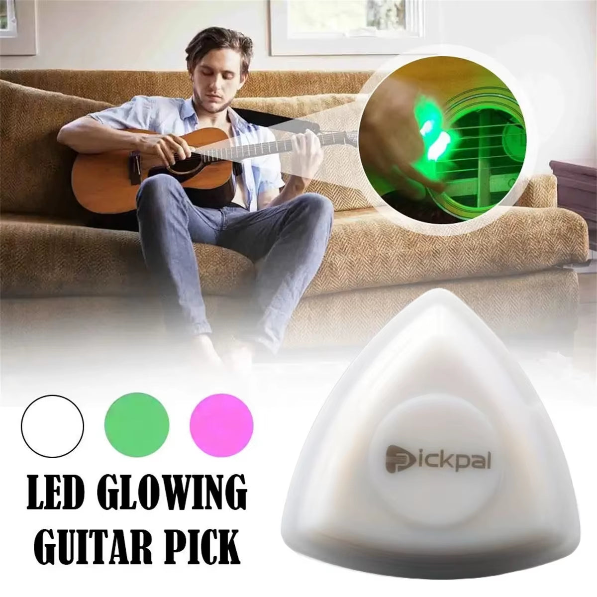 LED Luminous Guitar Pick 1 Pcs - ABS Electric Guitar Picks with Three-Color Light Options (White/Green/Purple)