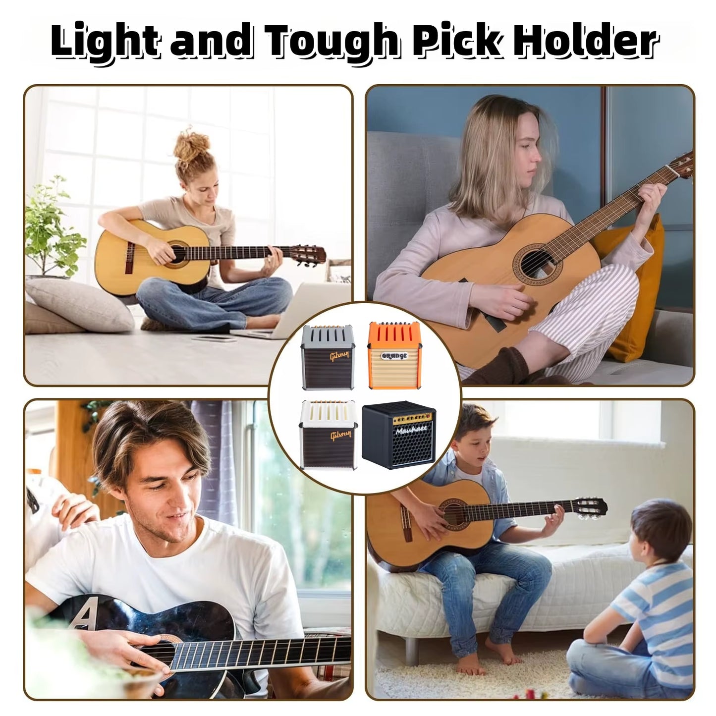 Guitar Pick Holder/3D Printed Large-Capacity Portable Amp Shape Guitar Pick Holder W/5 Slots/For Guitar Accessories