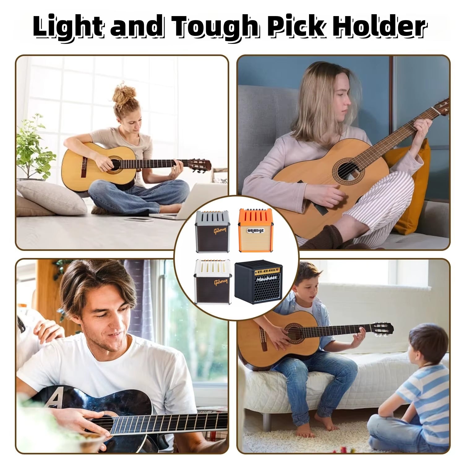 Guitar Pick Holder/3D Printed Large-Capacity Portable Amp Shape Guitar Pick Holder W/5 Slots/For Guitar Accessories