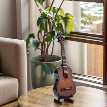Wooden Miniature Guitar Model with Stand Modern Simple Mini Musical Ornaments Miniature Model Craft Home Desk Display Decoration