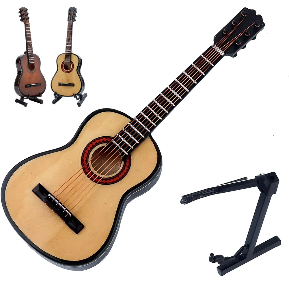 Wooden Miniature Guitar Model with Stand Modern Simple Mini Musical Ornaments Miniature Model Craft Home Desk Display Decoration
