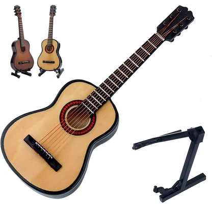 Wooden Miniature Guitar Model with Stand Modern Simple Mini Musical Ornaments Miniature Model Craft Home Desk Display Decoration