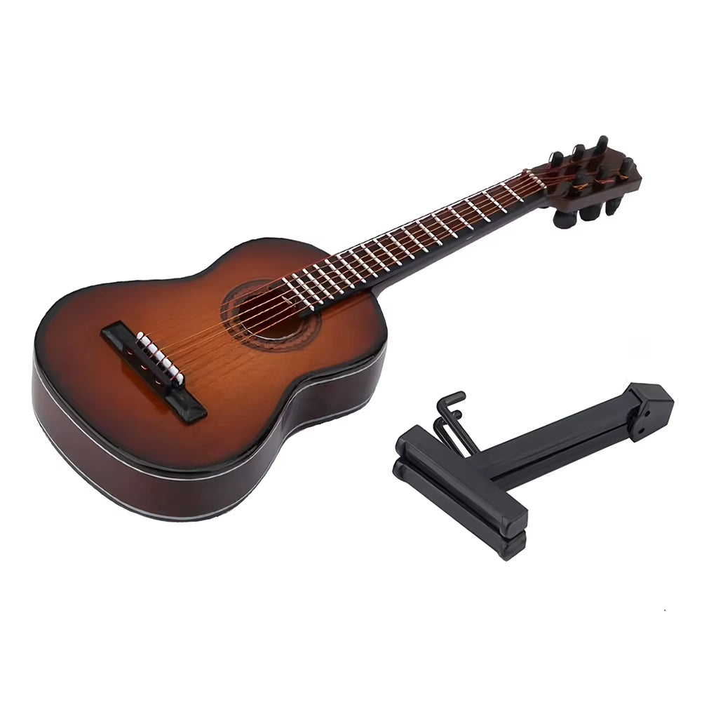 Wooden Miniature Guitar Model with Stand Modern Simple Mini Musical Ornaments Miniature Model Craft Home Desk Display Decoration