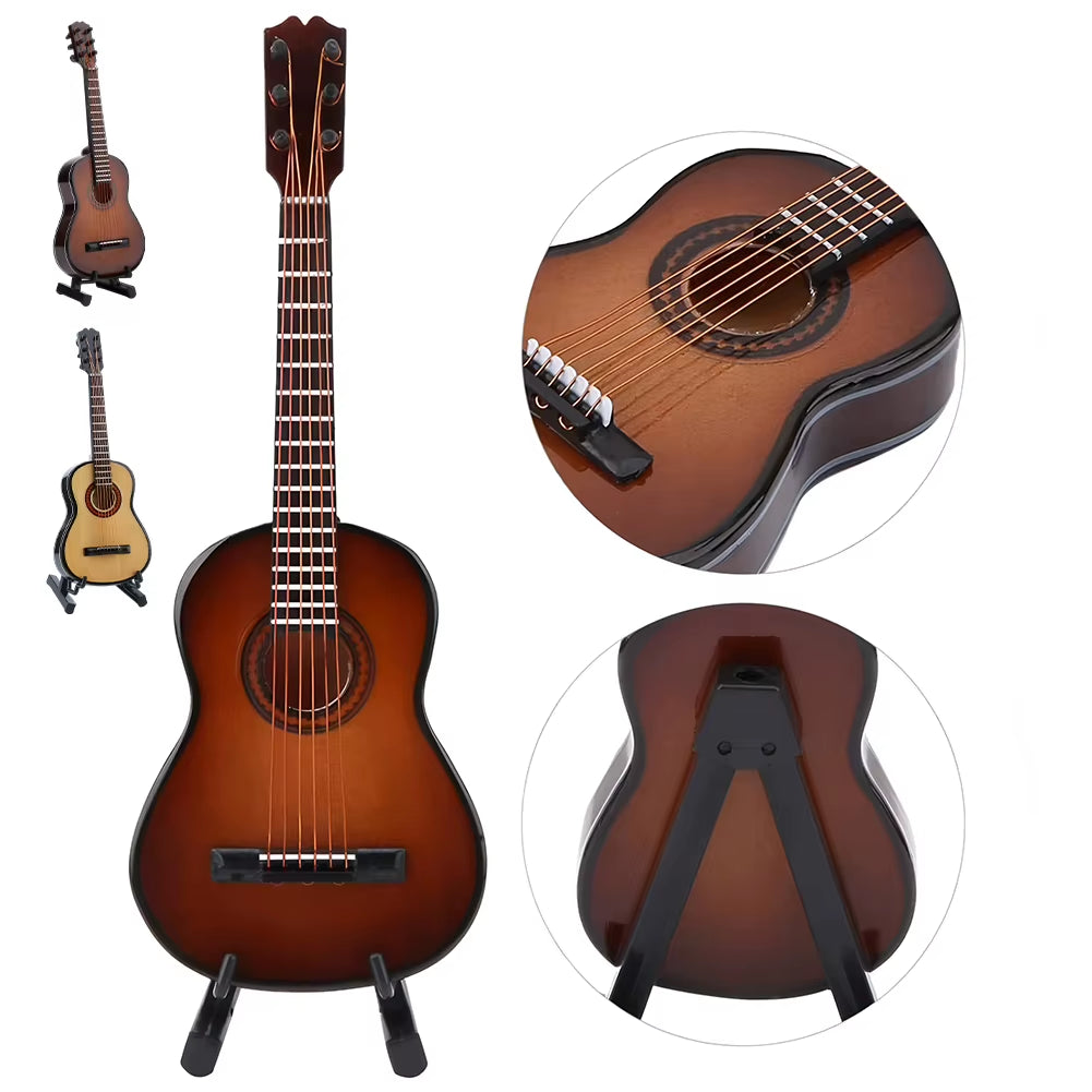 Wooden Miniature Guitar Model with Stand Modern Simple Mini Musical Ornaments Miniature Model Craft Home Desk Display Decoration